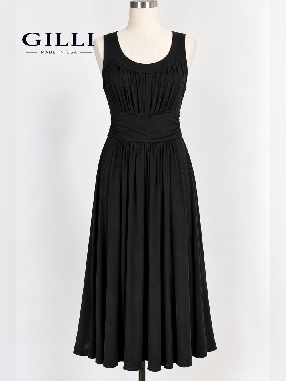 Gilli Black Sleeveless Ruched Empire Waist Dress Size L